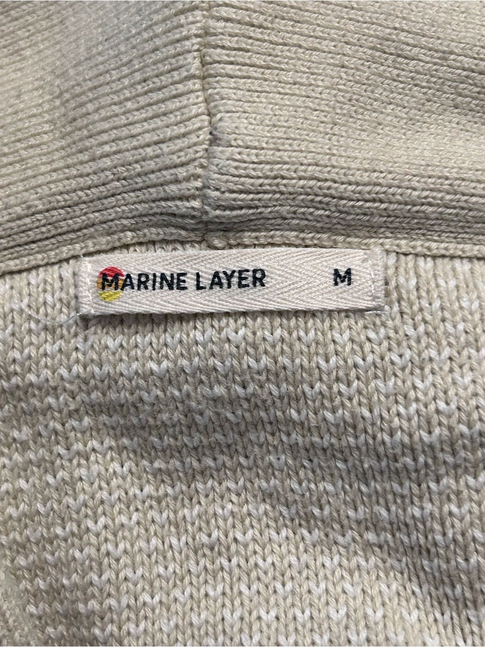 Marine Layer Shawl Nate Cardigan Sweater Soft Knit Cotton Beige Blue Sz Medium - Picture 7 of 9